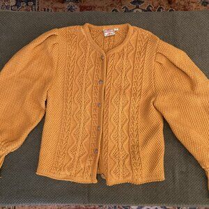 VINTAGE Mustard-Yellow Wool Trachten Sweater with Bishop Sleeves